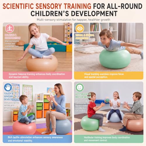Image of Lewtemi 6 Pcs Flexible Seating for Classroom Elementary 20 Inch Yoga Ball Chairs Large Inflatable Donut Exercise Ball Chair Stability Balance Trainer with Inflator for Kids Student