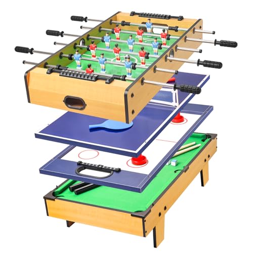 HLC Table Multi-Jeux 4 en 1 en Bois – Baby Foot, Table de Billard, Table de ping Pong, air...
