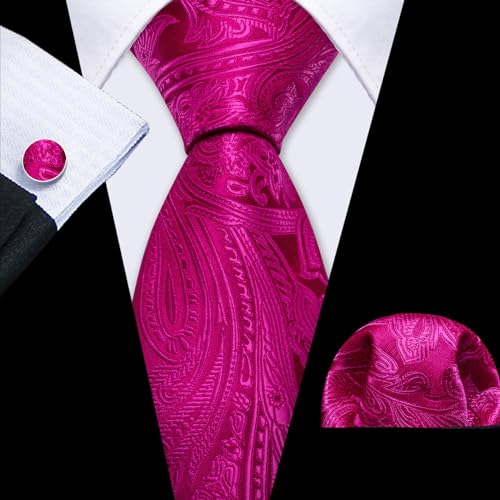 Image of Barry.Wang Men Tie Set Paisley Silk Necktie Pocket Square Cufflinks Formal Wedding Business Party