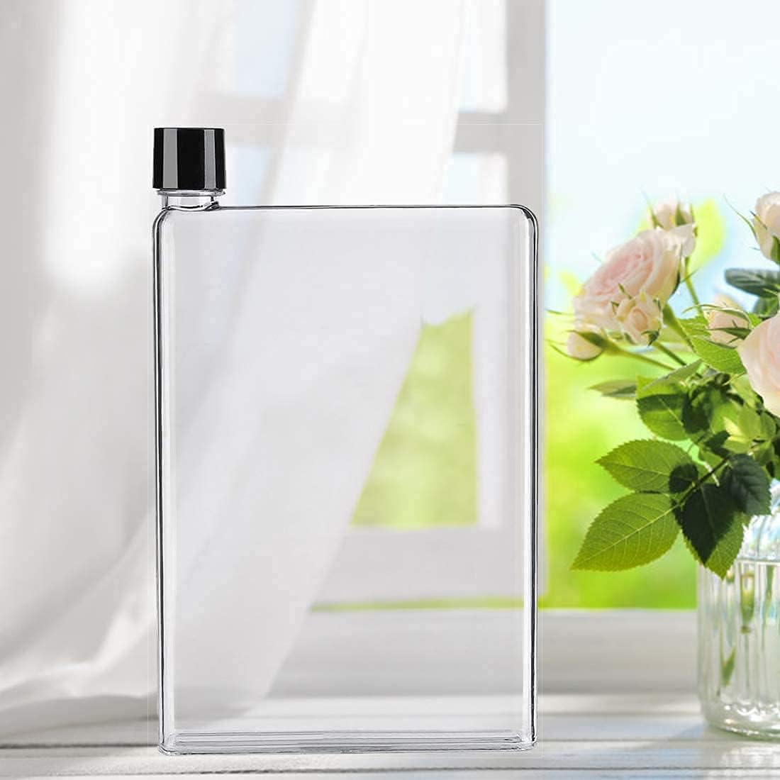 Clear Reusable Slim Flat Water Bottle 420ML Portable - Fits in Pocket &Random Corner.for School,Sports, Travel, Dining Time