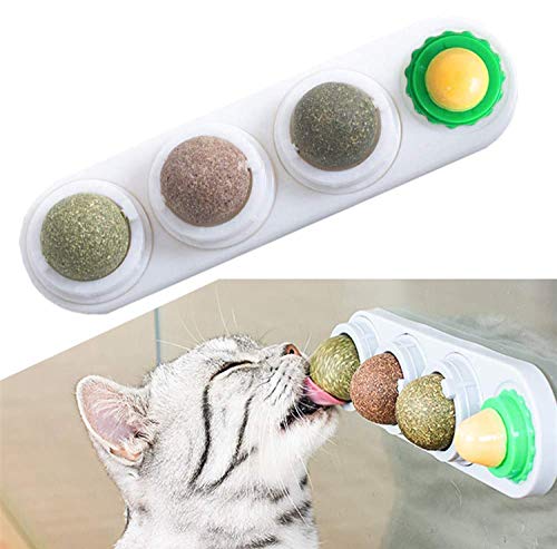Znworld Catnip Ball Toy for Cat Licking Natural Edible Catnip Snacks Rotatable Licking Treats Stick-on Wall Toy for Cats Kitten