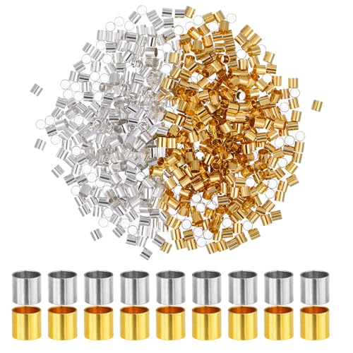 1000 Pcs Crimp Tube Beads for Jewelry Making, 2x2 mm