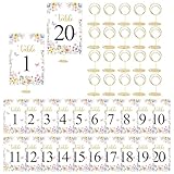 CORNER LACE Números de mesa de flores silvestres del 1 al 20 con 20 soportes dorados para tarjetas de mesa, 4 x 6 pulgadas, elegante decoración floral para boda, cumpleaños, baby shower, aniversario
