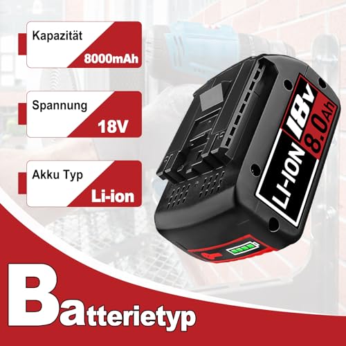 4 Stück18V 8.0AH Li-Ion Ersatzakku für Bosch 18V Akku Lithium Akku Kompatibel mit Bosch 18V Serie BAT609 BAT618 BAT618G BAT609G BAT619 BAT619G BAT610G mit LED – Bild 3