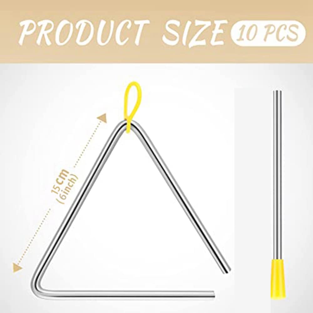 10 PCS Musical Steel Triangle Percussion Instrument Triangle Hand Percussion Triangle For Children Adult (6Inch)