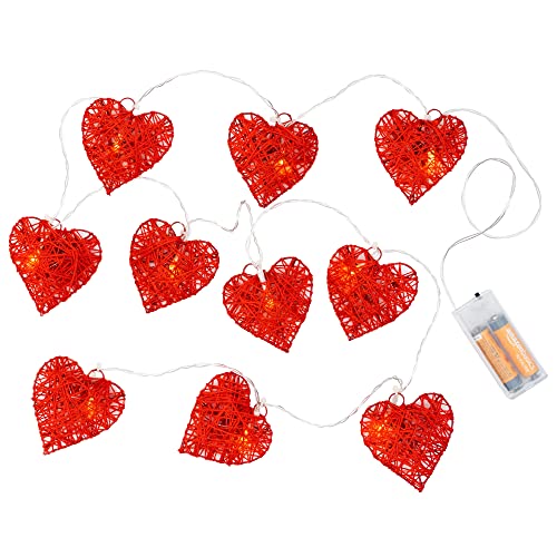 West Ivory - 5.5 Ft 10 Leds Red Heart Shaped Fairy String Lights W/Metal Covered - Battery Operated, Indoor & Outdoor, Party, Halloween, Valentine, Wedding And Holiday Decorations - Warm White #TOP1