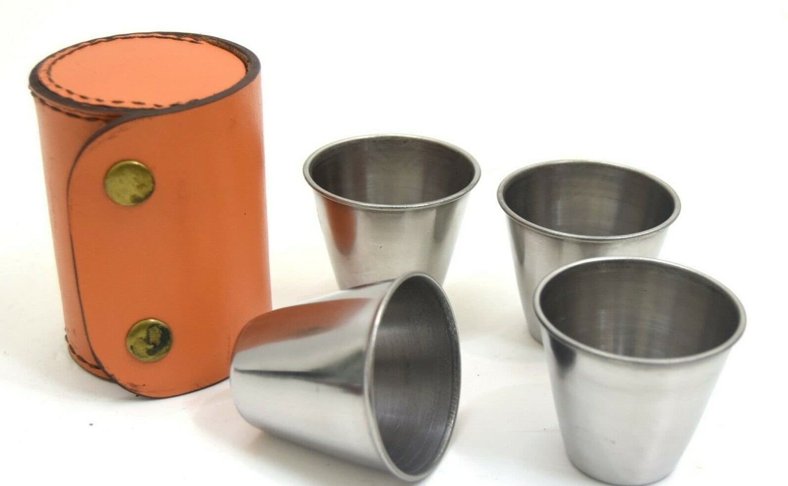 Czech Amy Set of 4 Vintage Stirrup Cups Set with Leather Case