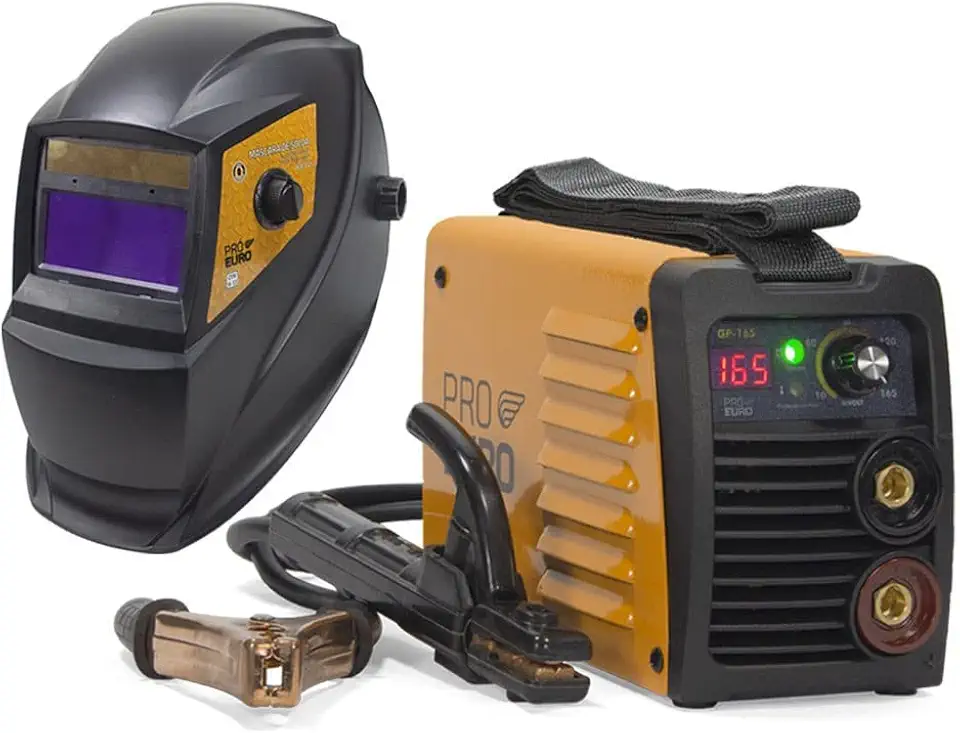 Kit Máquina de Solda Inversora GP 165 Bivolt Portátil Compacta Eletrodo MMA e TIG-Lift com Máscara de Solda Escurecimento Automático Regulagem Tripla Bateria Troca Fácil Carregamento Solar - Pró Euro