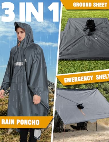 Image of ANYOO Hooded Rain Poncho for Adults Waterproof Lightweight Rain Coat for Men Women Reusable Rain Jacket for Emergency Outdoor