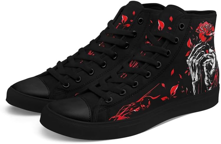 Skull High Top Sneaker for Men Women Fashion Rose Gothic Black Canvas Shoes Unisex Lace Up Casual Tennis Walking Flat Shoes - Image 3
