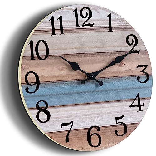 Image of KECYET Wall Clocks - 10 Inch Country Retro Rustic Style Wall Clock Battery Operated - Wooden Silent Clocks for Kitchen Bathroom Living Room Bedroom Office