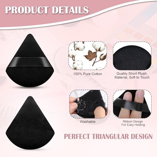 Image of GLUN Ultrasoft Triangle Shape Velour Powder Puffs, Pack of 4 Black Colour, Apply for Daily Makeup Such as Foundation, Cream, Blush Sponge For Wet & Dry Makeup