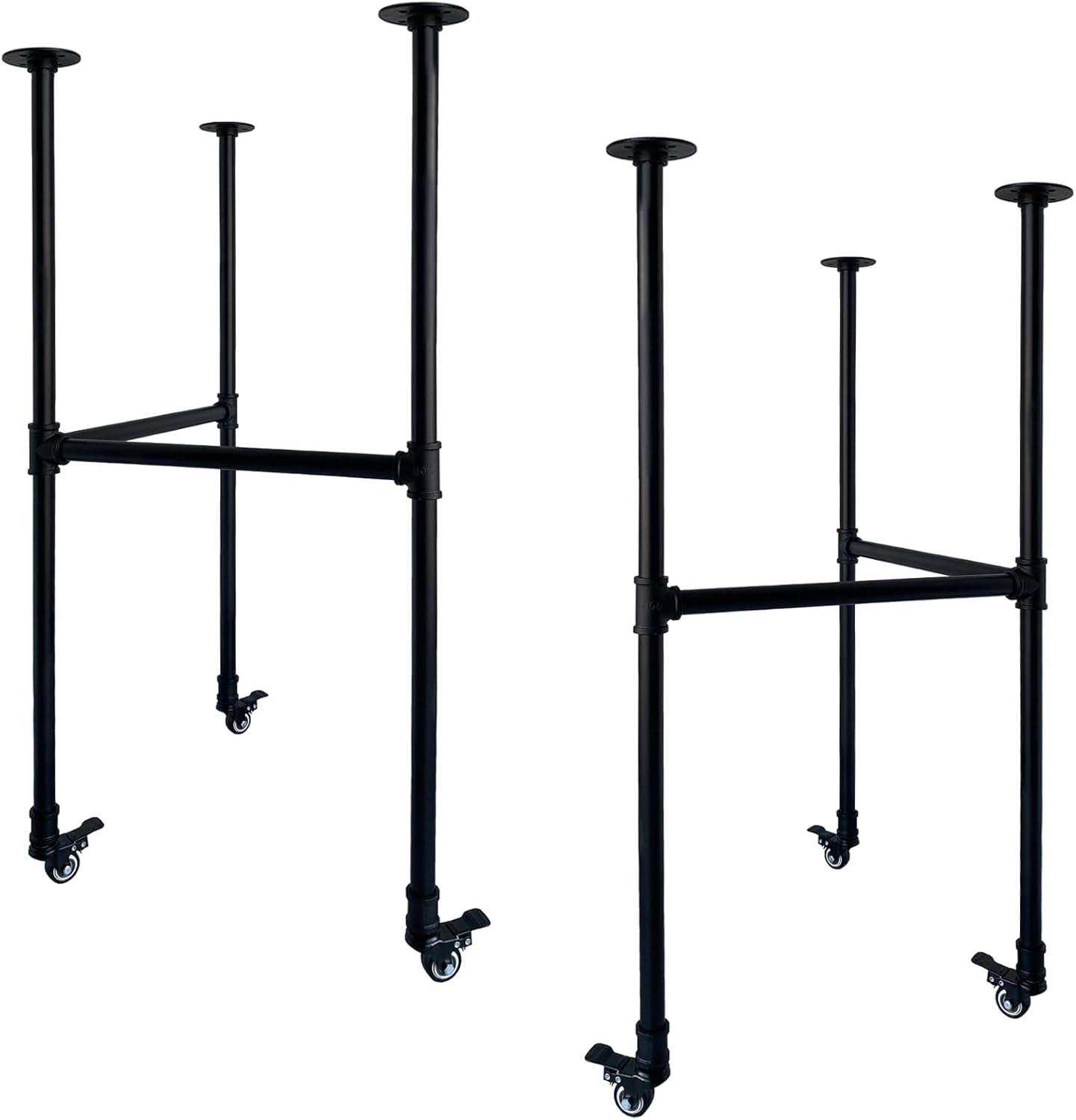 Industrial Pipe Furniture Leg Set with Wheels- Black Rustic Metal Legs Suitable for Coffee Tables, End Tables, Desks, and DIY Furniture Projects,H38 x W28