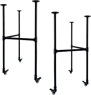Industrial Pipe Furniture Leg Set with Wheels- Black Rustic Metal Legs Suitable for Coffee Tables, End Tables, Desks, and DIY Furniture Projects,H38 x W28