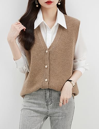 Women's 100% Merino Wool Sweater Vest 2025 Fall Winter Casual Mock Neck Sleeveless Knit Sweater Tank Tops2