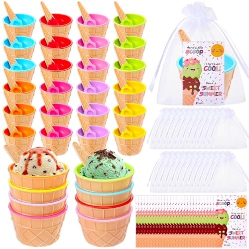 Gandeer 32 Sets End of Year Student Gift Ice Cream Bowl and Spoons Greeting Cards Bulk Reusable Plastic Ice Cream Dessert Bowl Kit Graduation Exchange Gifts for Summer Birthday Party Favor(Classical) by Gandeer - Used condition - US$26.05