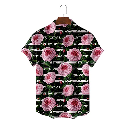 Chemise Hawaïenne à manches courtes et imprimé rose vintage original