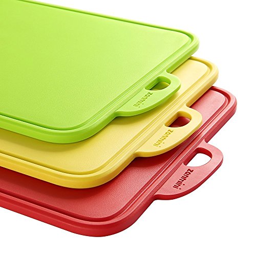 zanmini Color-Code Cutting Boards for Kitchen, Dishwasher-Safe Chopping Boards Set of 3, with Non-Slip Feet and Handing Hole Stand, BPA-Free, FDA Approved, Eco Friendly