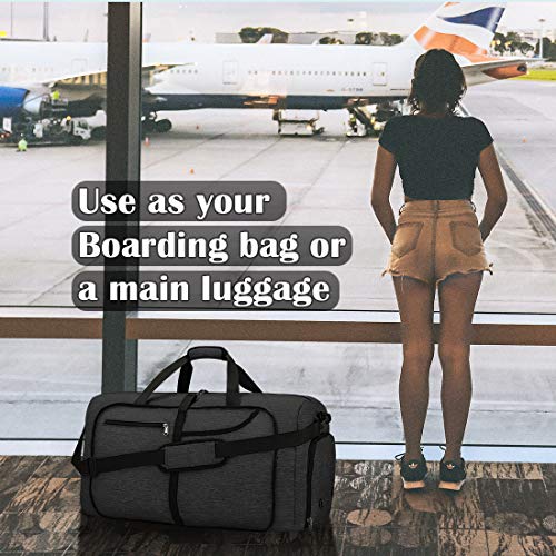 Travel Duffel Bag 80L Foldable Weekender Overnight Bags for Men Women Waterproof Sports Gym Bag with Shoes Compartment Holdall Weekend Bag Black