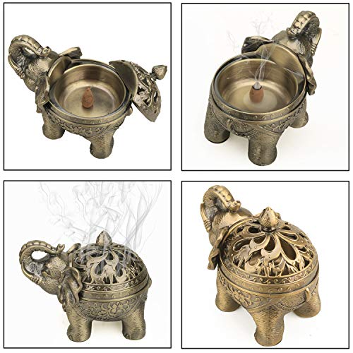 K Cool Metal Backflow Incense Holder Elephant Cone Coil Incense Burner Ash Catcher With Lid, Aromatherapy Ornament Home Office Decoration For Indoor Outdoor (Bronze) #TOP5