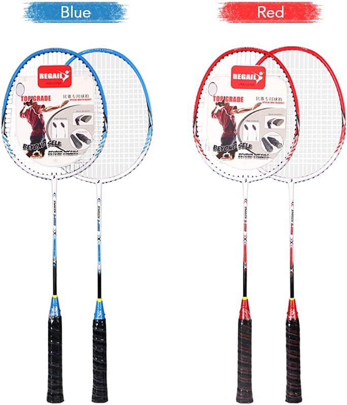 Two Person Badminton Racket Set with 3 Shuttlecock Carrying Bag and Badminton Net for Family Recreation Game