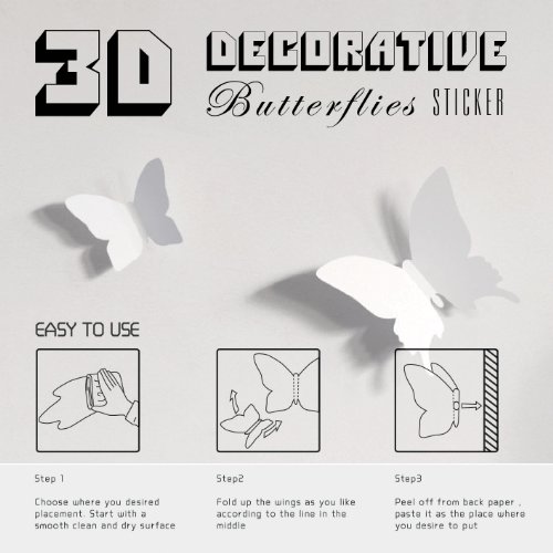 Yingkai Mariposa In Gossip Girl 12Pcs/Pack Pvc 3D Decorative Butterflies Removable Wall Art Sticker For Home Decor And Wedding Party Decoration (White) #TOP5
