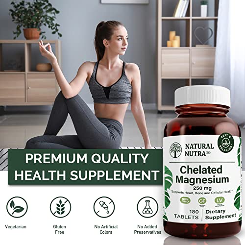 Natural Nutra Chelated Magnesium Oxide Supplement With Amino Acid Chelate For High Absorption, Promotes Healthy Bones, Improves Dental, Heart Health And Energy Levels, 250 Mg, 180 Tablets (2 Pack) #TOP3