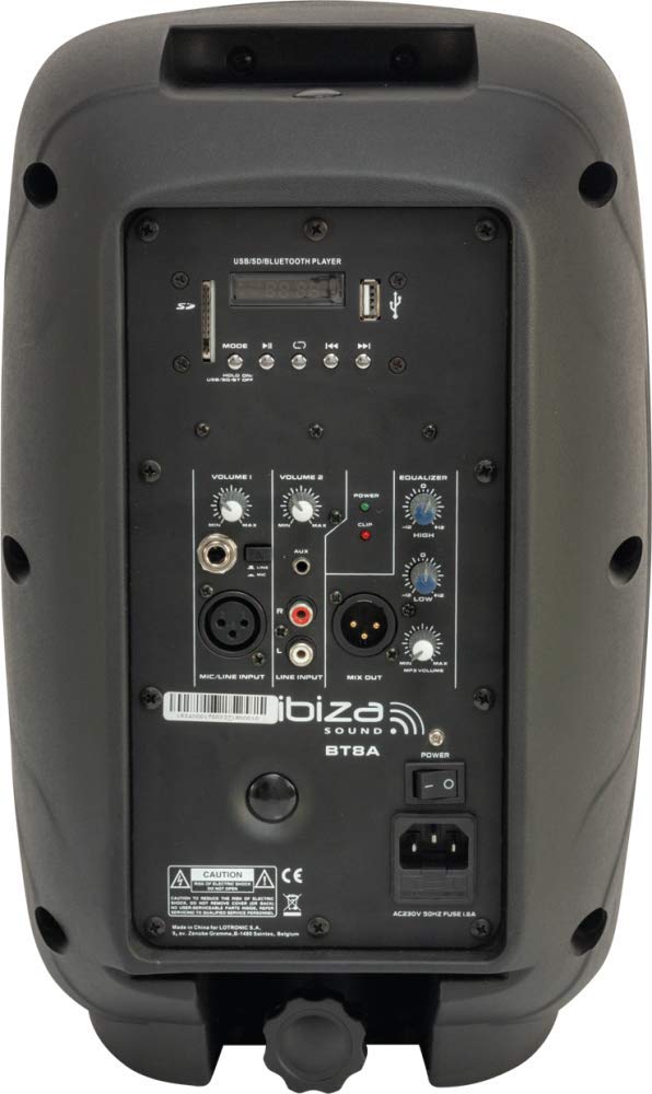 Ibiza BT8A Enceinte active avec USB/Bluetooth 150 W 8"