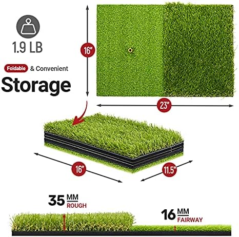 SAPLIZE Large Size Foldable Golf Hitting Mat, Tight Lie, Rough and Fairway for Driving, Chipping, and Putting Training, Portable Golf Practice Mat