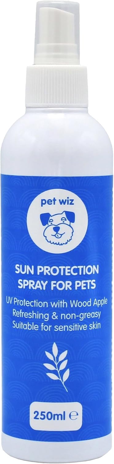 pet wiz Spray de Protection Solaire pour Chiens et Chats | Protège, Hydrate et Nourrit la Peau des Animaux, Enrichi au Bois de Pomme, 250 ML