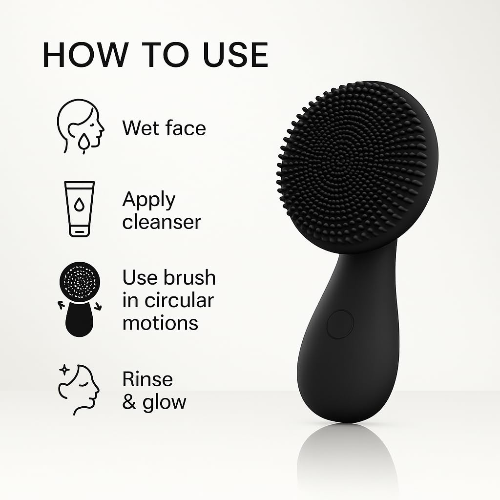 ZAQ Tara Sonic Facial Cleansing Brush | Silicone Face Scrubber | Soft and Smooth Bristles Removes Dead Skin Cells and Makeup | for All Skin Types - Black