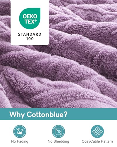Cottonblue Jacquard Weighted Blanket 20 lbs for Adults Queen Twin Full Size, Fuzzy Sherpa Fleece Weighted Throw Blankets 60x80 in for Relax & Sleep, Cozy Heavy Bed Blankets with Cemaric Beads, Purple
