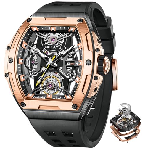 Image of OLEVS Luxury Watches for Men Black Mechanical Wrist Watch Self Winding Automatic Tourbillon Watches Skeleton Waterproof Mens Wrist Watch