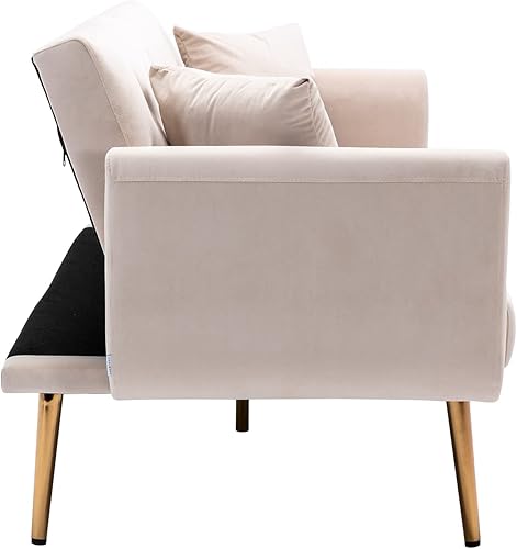 Miniatura 6 de SZLIZCCC Sofá biplaza de 63 pulgadas, sofá de tela de terciopelo moderno de mediados de siglo, sofá cama futón convertible, sofá reclinable, sofá