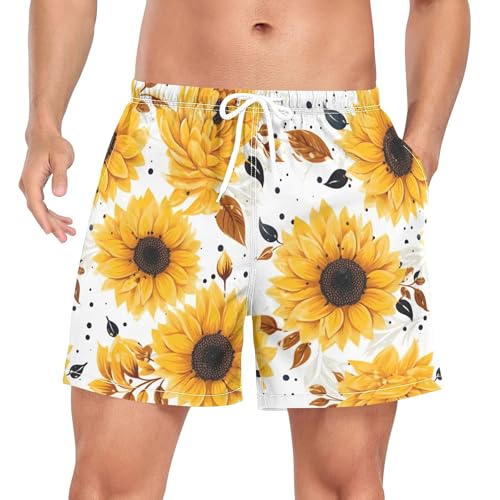 xigua Vintage Sunflowers Mens Swim Trunks with Liner, 5 inch Quick Dry Mens Boardshorts for Beach