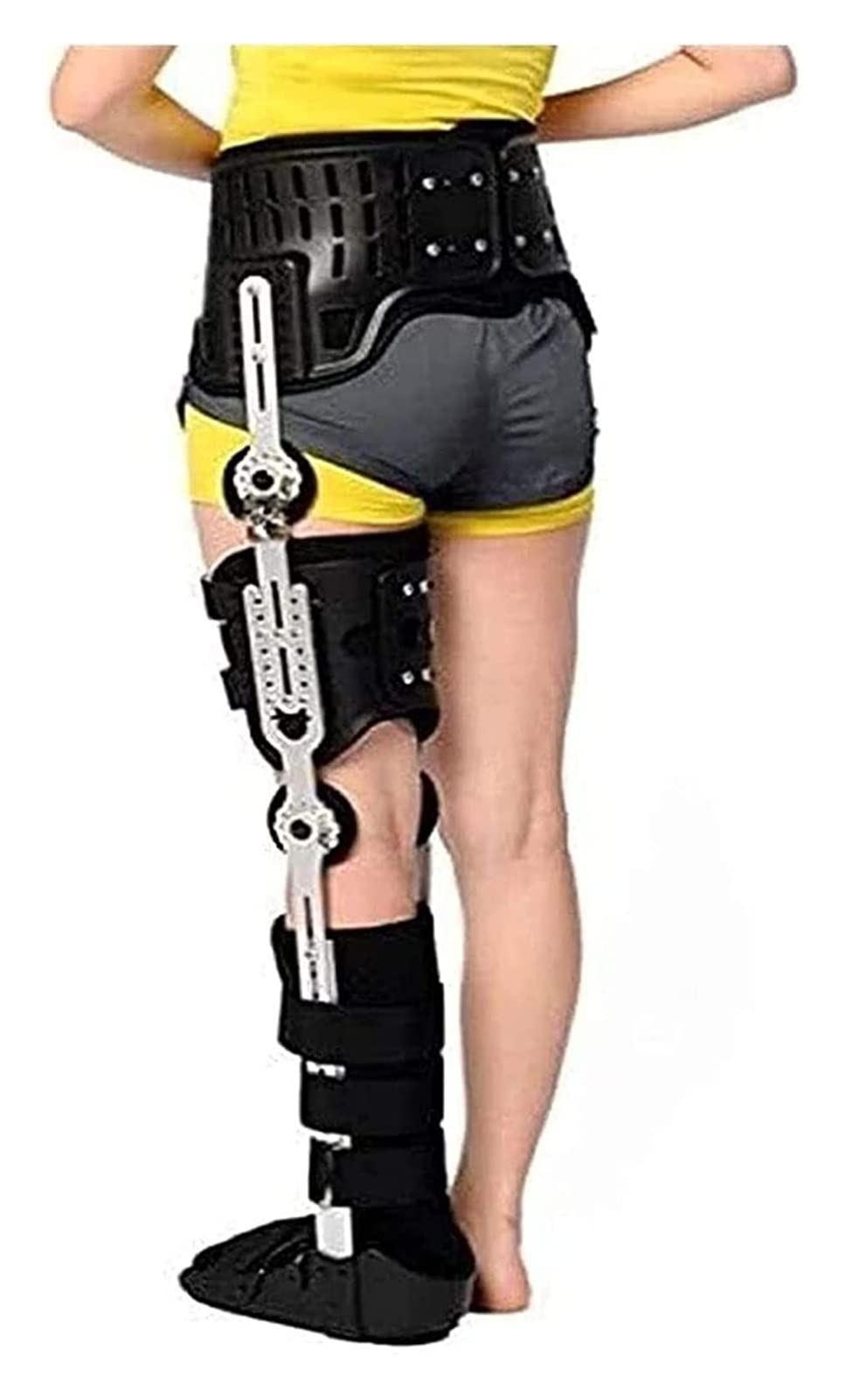 Wygodna orteza bioder stabilizator nóg oddychający stabilizator stawu kolanowego i kostki stopy szelki pasują zarówno do lewej jak i prawej nogi 22.7.15, czarny duży/L (czarny średni/M)