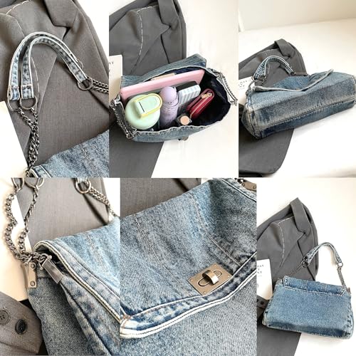 Image of Large Denim Purses for Women Denim Tote Bag Casual Retro Crossbody Lightweight Shoulder Bag Canvas Handbags