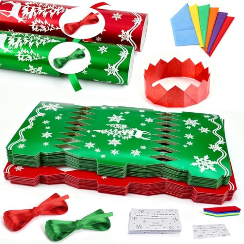 POPOYU Lot de 30 crackers de Noël de luxe en vrac, kit de luxe pour faire vos propres papillotes de Noël à faire soi-même, kit d'art et d'artisanat avec cartes de Noël 2025, chapeaux pour fête de Noël