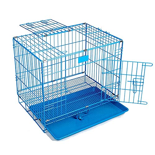 Image of RvPaws Dog Cage - Powder Coated, Double Door Folding Metal Cage /Crate /Kennel with Removable Tray and Paw Protector for Dogs, Cats and Rabbits - 36 Inch - Blue (L-36, W-22, H-27 INCH)