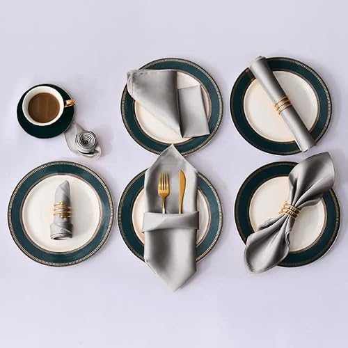 Silky Satin Cloth Napkins, 12/24/48Pc Multi Hemstitched Satin Square Napkins(Silver,24PC-43 * 43cm)