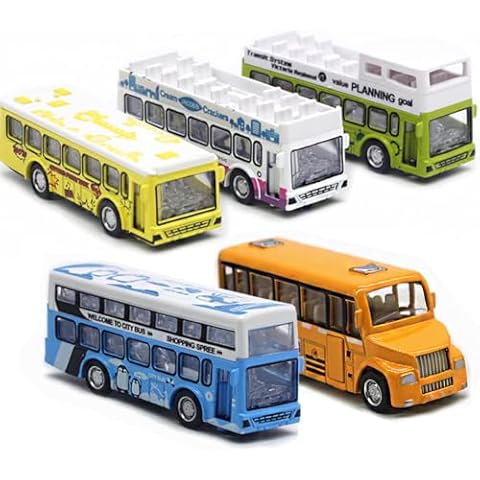 KIDAMI School Bus Toys Cars Set Die Cast Metal Toy Cars Double Decker City Bus Vehicles, Openable Doors, Pull Back Cars Play Toys for Birthday Gift Vehicle Cover
