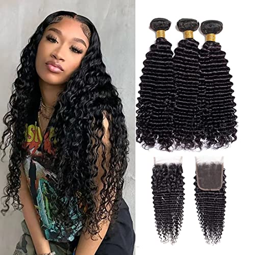 Highlight deep wave bundles with closure ,10a Brazilian Highlight curly bundles human hair with closure 4/27 Ombre color