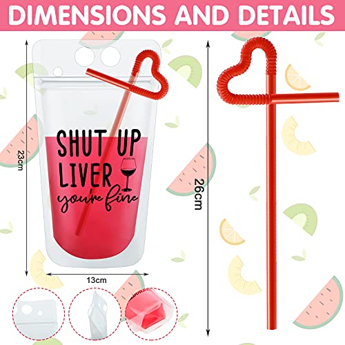Patelai 24 Sets Drink Pouches With Straws Plastic Drink Bags With Zipper Party Beverage Bags Juice Pouches For Adults thumb #1