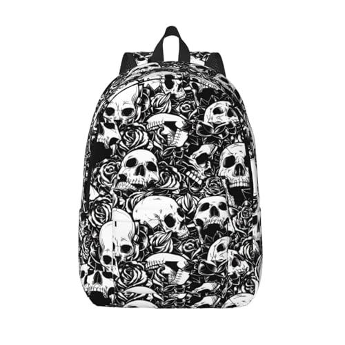 BREAUX Black Floral Skull Canvas Casual Lightweight Duffel Bag, Fashion Duffel Bag, Unisex Travel Backpack