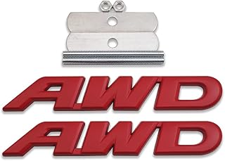 3D Metal AWD Logo Car Front Grille Emblem + All-Wheel Drive Trunk Lid Badge Off Road Sticker 4X4 Sport Decal Replacement for Universal Vehicle, Car, SUV, Truck (Red)