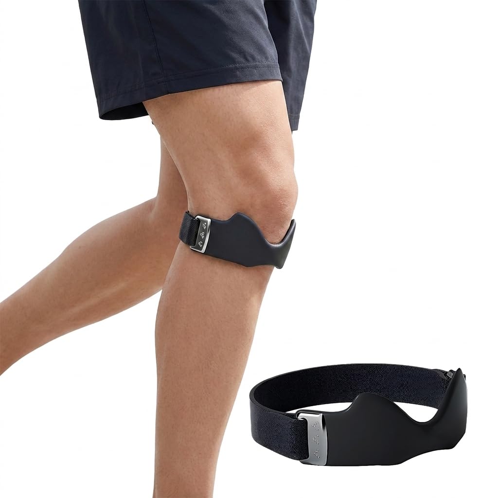 Ruiunchu Patella Tendon Knee Strap,Adjustable Flex Wrap Knee Strap with 3D Cushion,Comfortable and Breathable Knees Support for Running,Cycling & Fitness (Black)