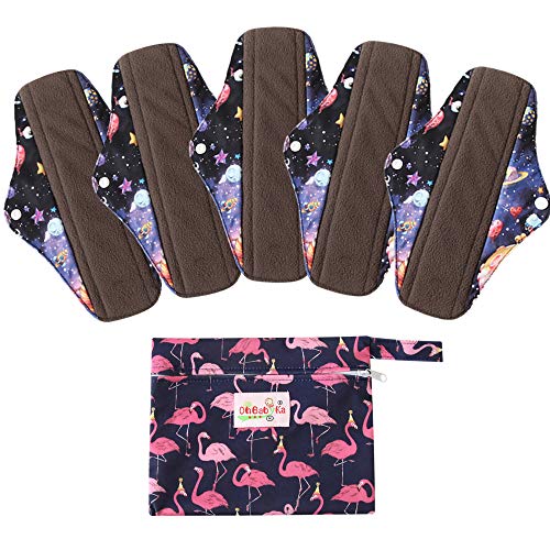 5 Stück Waschbare/Wiederverwendbare Slipeinlagen mit Holzkohle Absorbency Menstruation-Pads, Wiederverwendbare Binden,mit 1 Tragbare Mini Tasche (Groß- 30cm/11.8 inch, Starry sky) Cover