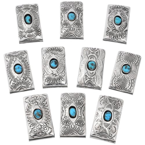 Navajo Turquoise Hammered Hand Stamped Sterling Money Clip Assorted Traditional Patterns on German Silver Clamp 00853