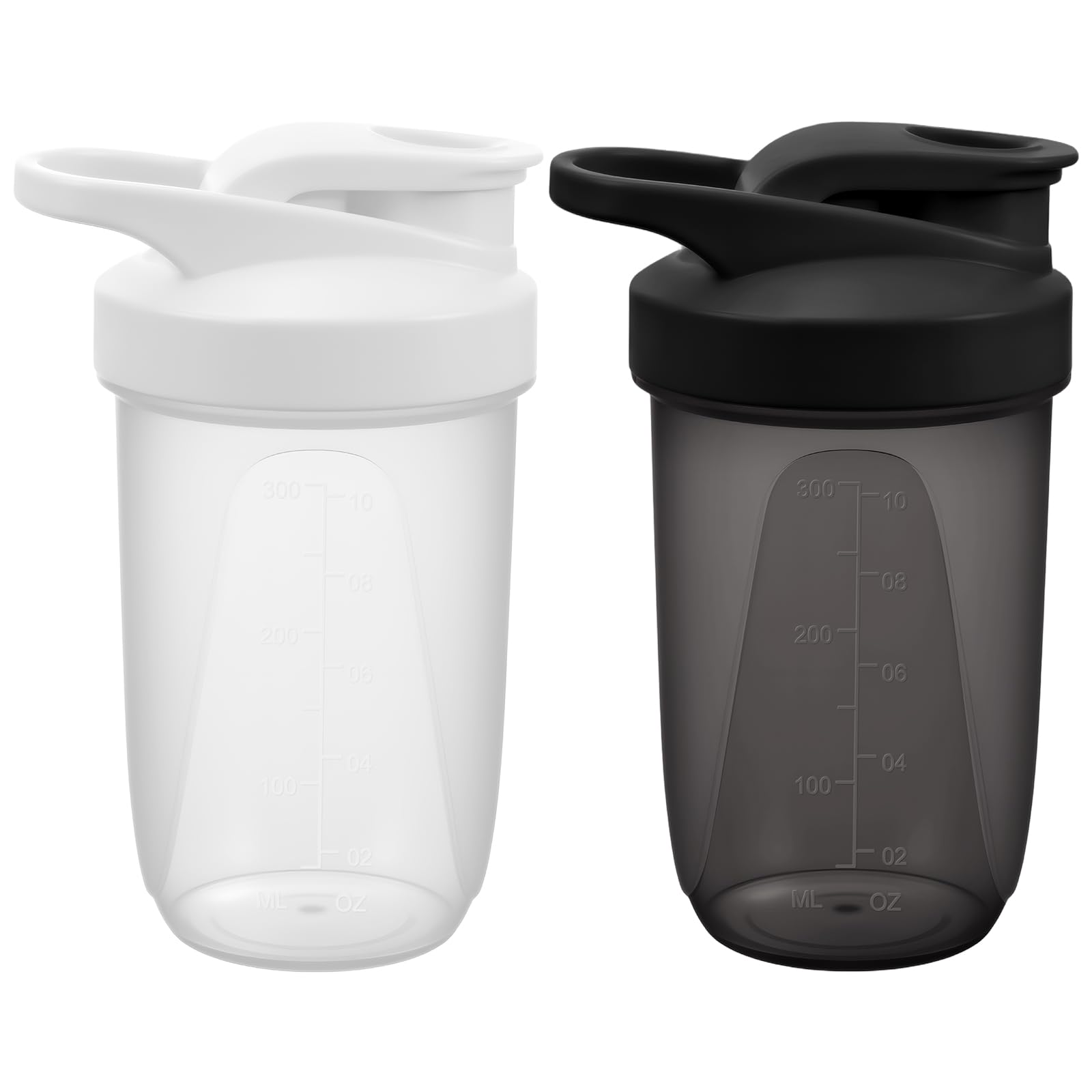 Protein Shaker, 2 Stück 400ml Proteinshaker Flasche, Fitness Shaker mit 2 Mixball Edelstahl, BPA-frei und Auslaufsicher Proteinshaker mit Messskala für Proteinpulver,Proteinshake (Schwarz+Weiß)