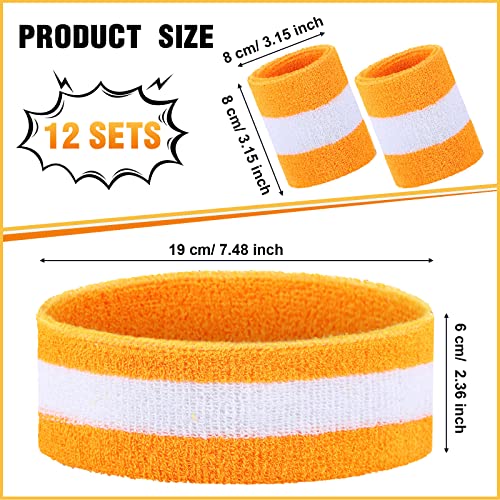 Image of Eurzom 36 Pcs Neon Sports Sweatbands Set Include 12 Striped Sweat Absorbing Headbands 24 Wristbands Athletic for Men Women Basketball Tennis Running Glow Party